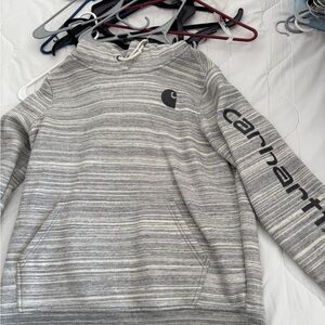 Carhartt Gray Striped Hoodie with Sleeve Logo